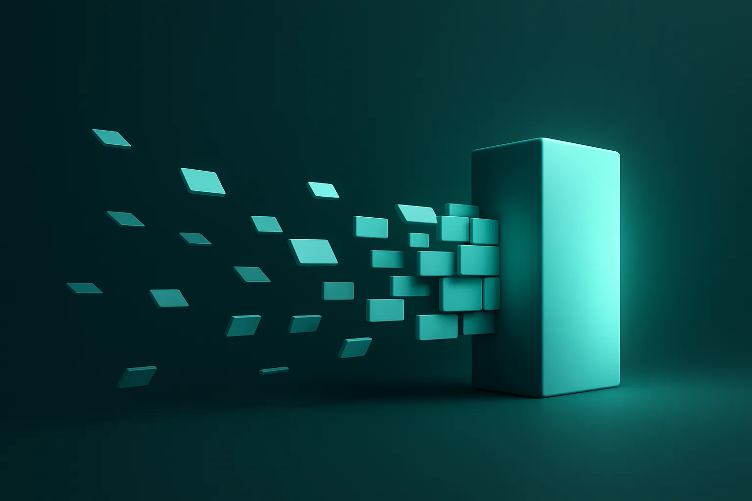Scattered fragments fusing into one solid block