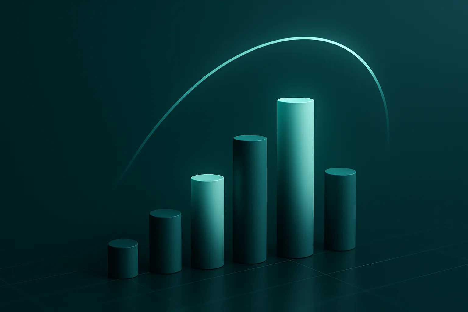 Columns rising from a grid plane under a single curved line