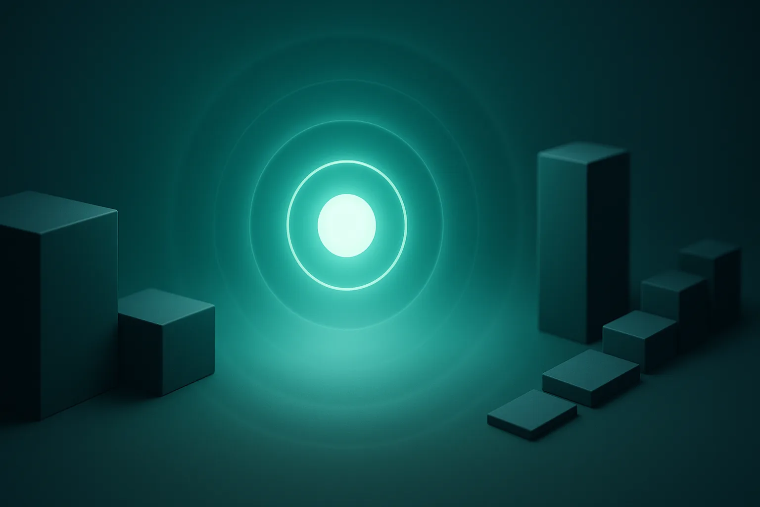 Rings of light pulsing out from a core into ordered blocks