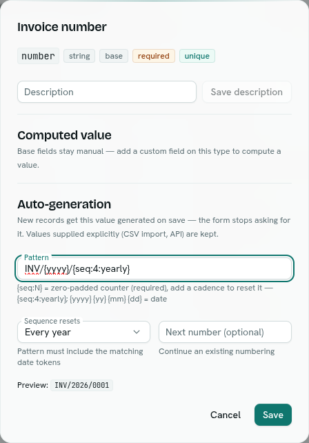 The auto-generation settings