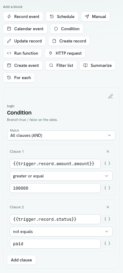 Settings panel for a Condition block