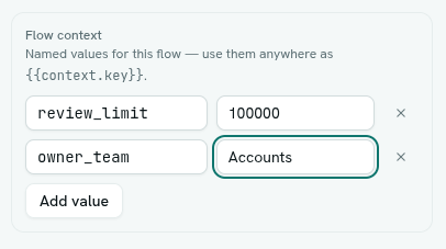 Flow context editor with a threshold value