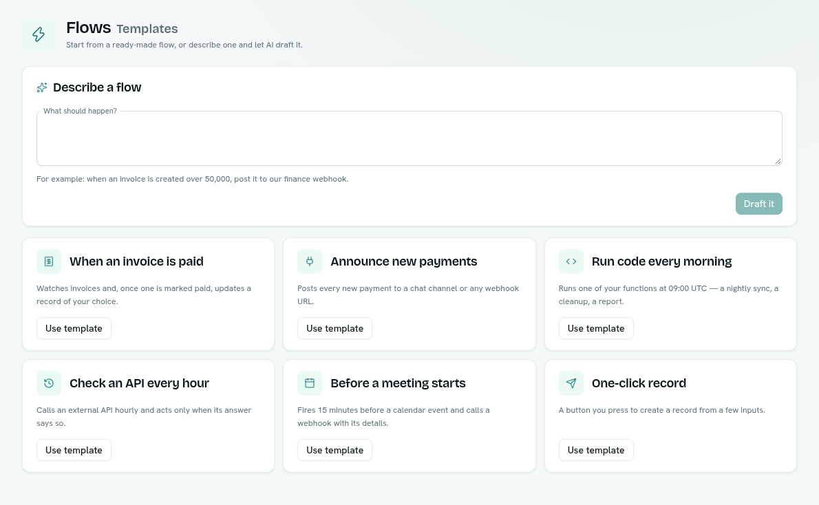 Describe a flow box above the starter template cards