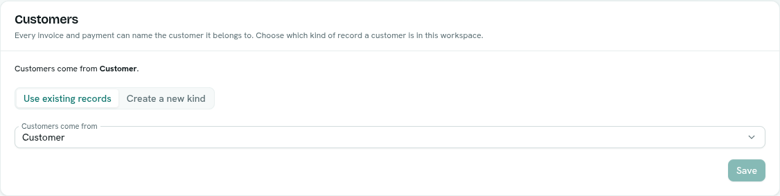 dark:/content/019f8371-84f5-7379-936b-d52714b21934/assets/2026/10/01a10796-docs-invoicing-customer-setup.dark.png Customer setup with Use existing records selected