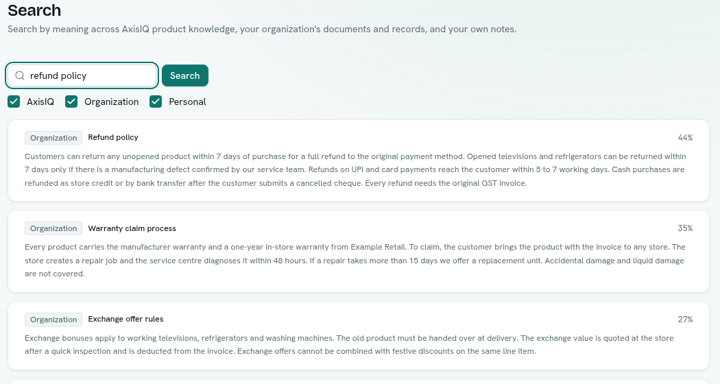 Knowledge Base search results
