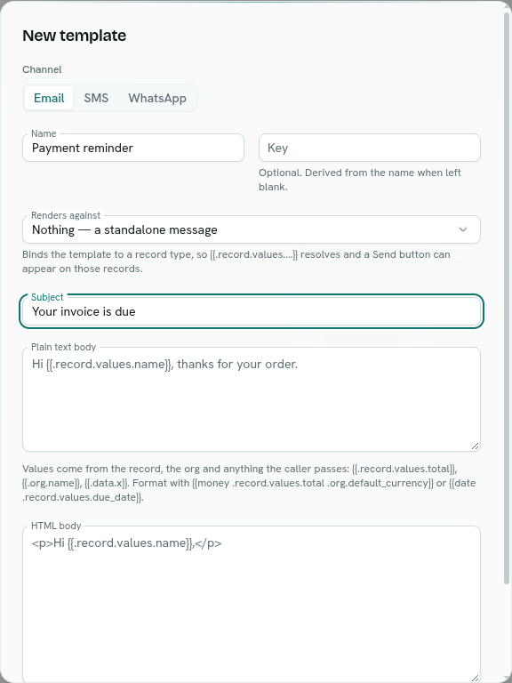 dark:/content/019f8371-84f5-7379-936b-d52714b21934/assets/2026/10/01a10796-docs-messaging-template.dark.png The New template dialog