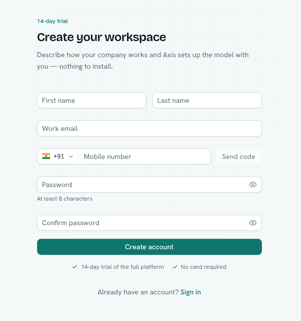 The sign-up form