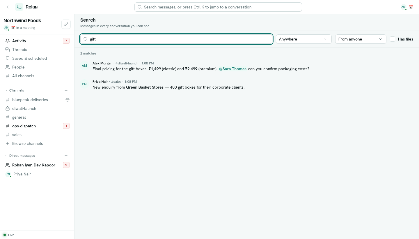 Search results for "gift" across two channels
