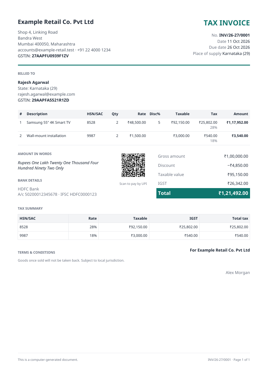 A tax invoice printed in the Classic layout